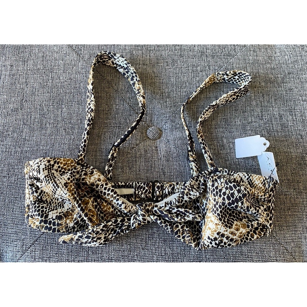 NEW Ardene Snake Print Tie Bikini Top‎ Size Small Brown Ivory